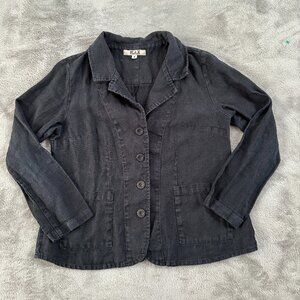 Flax 100% Linen Button Up Jacket Blazer Women's size SMALL Washed Black